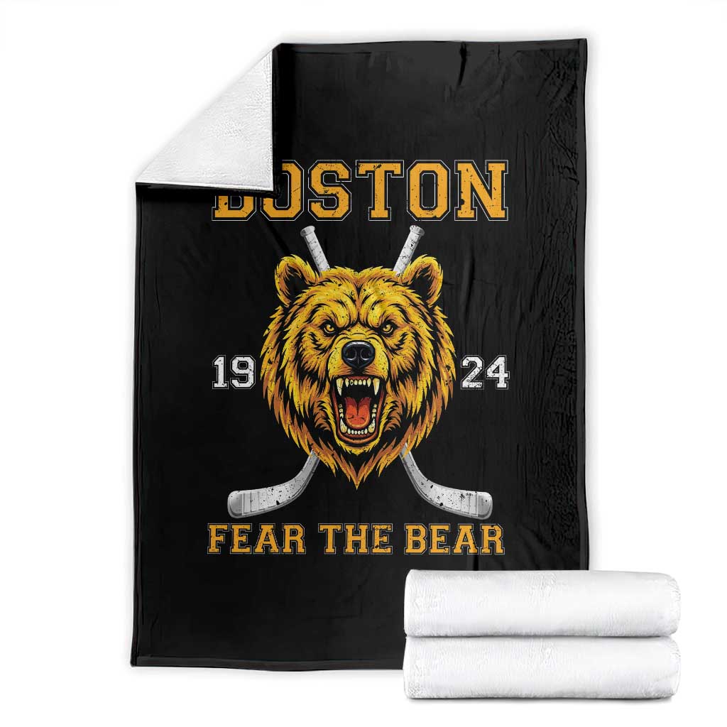 Boston Ice Hockey Throw Blanket Retro Vintage Fear The Bear TS10 Black Print Your Wear