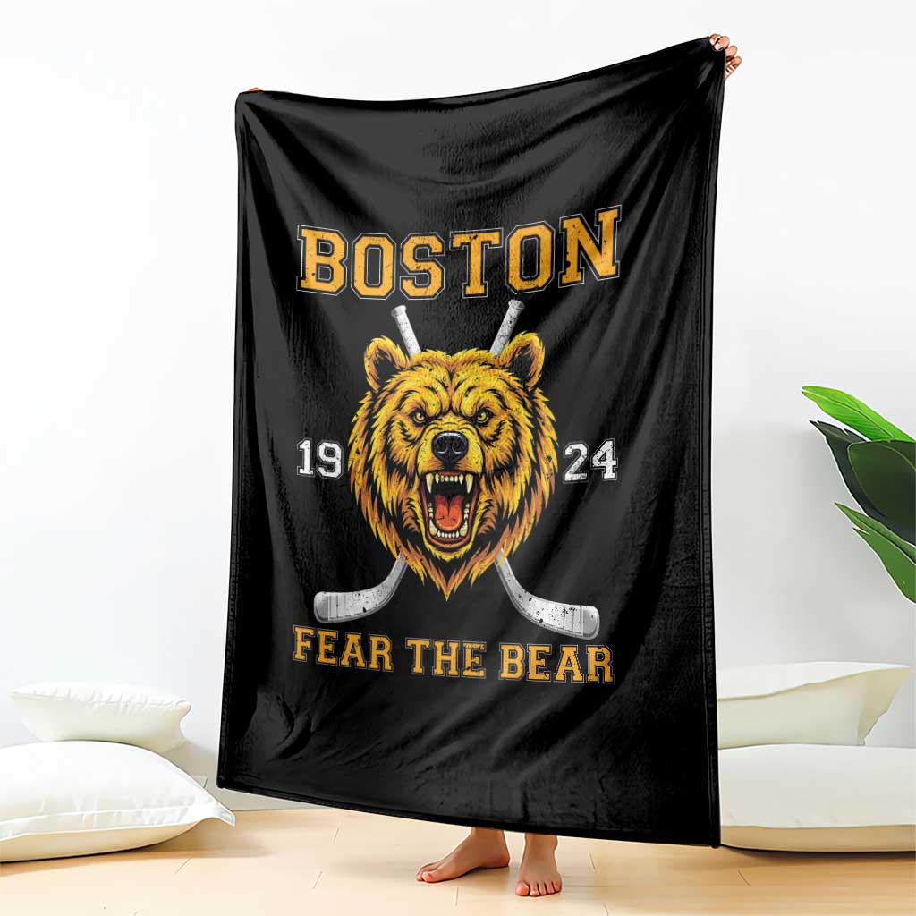 Boston Ice Hockey Throw Blanket Retro Vintage Fear The Bear TS10 Print Your Wear