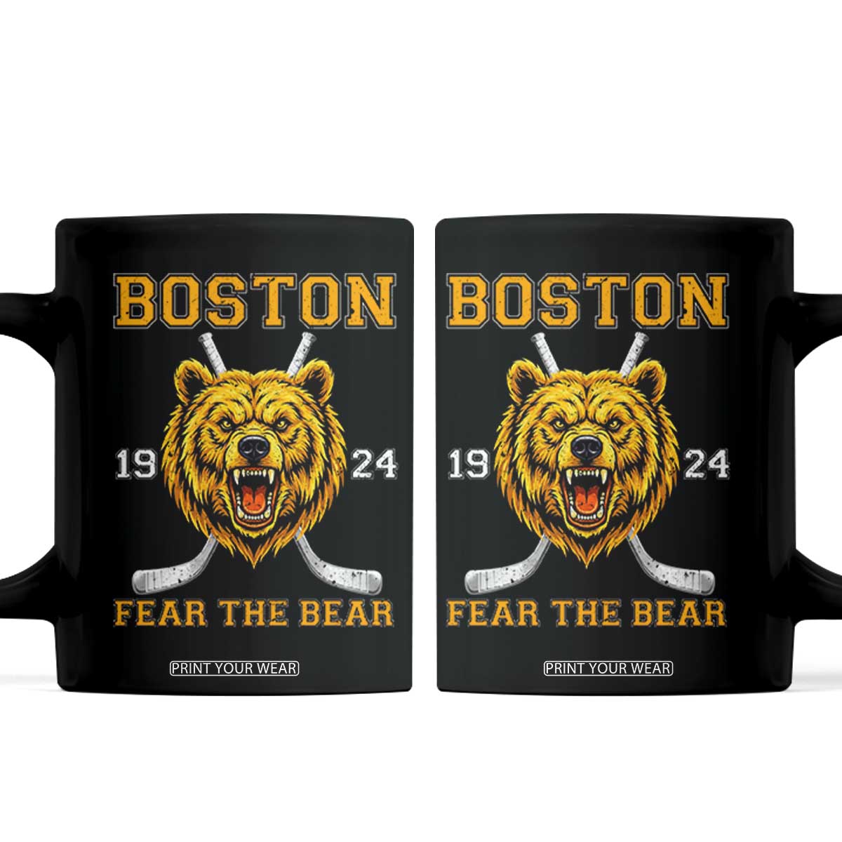 Boston Ice Hockey Coffee Mug Retro Vintage Fear The Bear TS10 Black Print Your Wear
