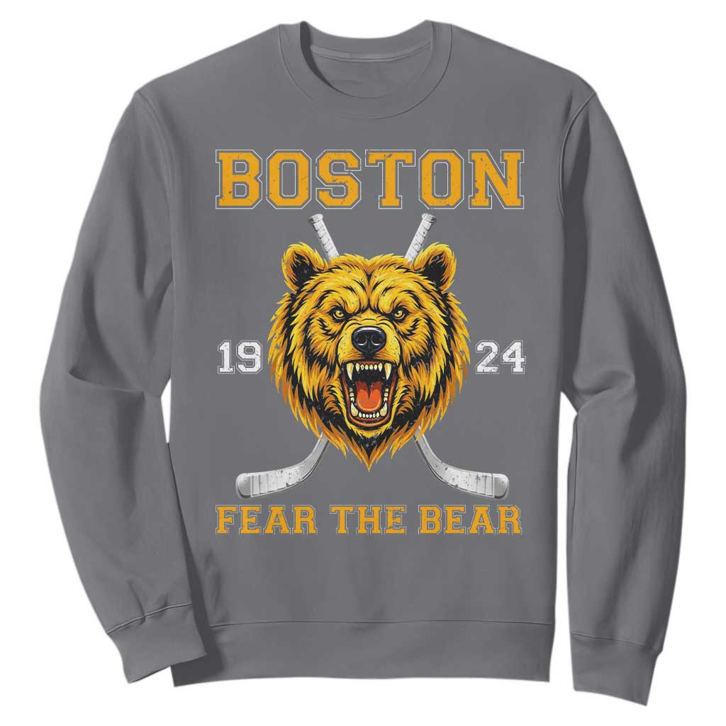 Boston Ice Hockey Sweatshirt Retro Vintage Fear The Bear TS10 Charcoal Print Your Wear