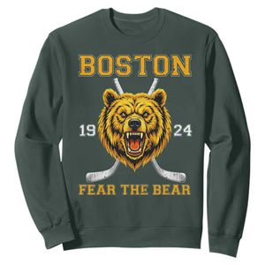 Boston Ice Hockey Sweatshirt Retro Vintage Fear The Bear TS10 Dark Forest Green Print Your Wear