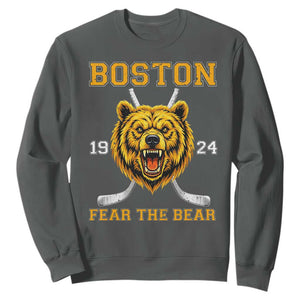 Boston Ice Hockey Sweatshirt Retro Vintage Fear The Bear TS10 Dark Heather Print Your Wear