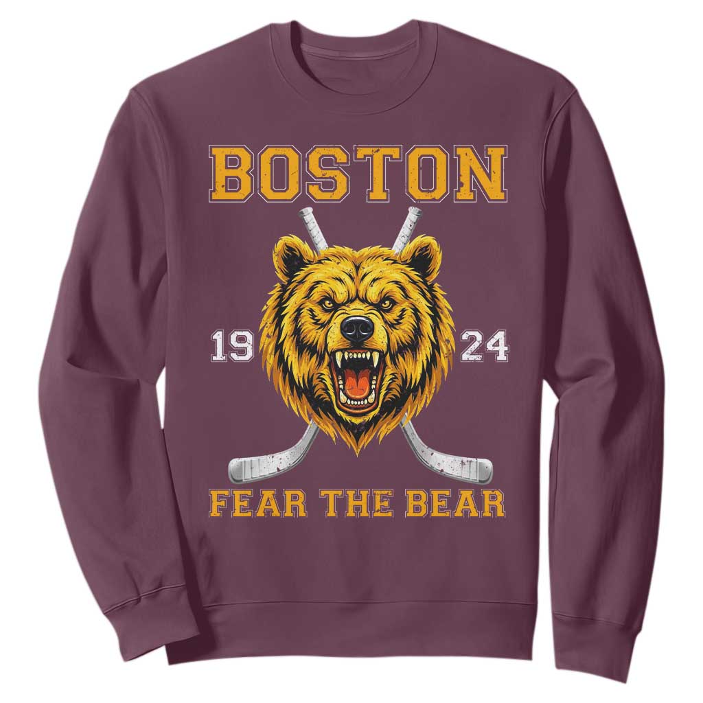Boston Ice Hockey Sweatshirt Retro Vintage Fear The Bear TS10 Maroon Print Your Wear