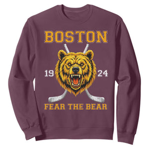 Boston Ice Hockey Sweatshirt Retro Vintage Fear The Bear TS10 Maroon Print Your Wear