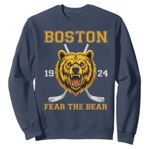 Boston Ice Hockey Sweatshirt Retro Vintage Fear The Bear TS10 Navy Print Your Wear