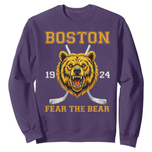 Boston Ice Hockey Sweatshirt Retro Vintage Fear The Bear TS10 Purple Print Your Wear