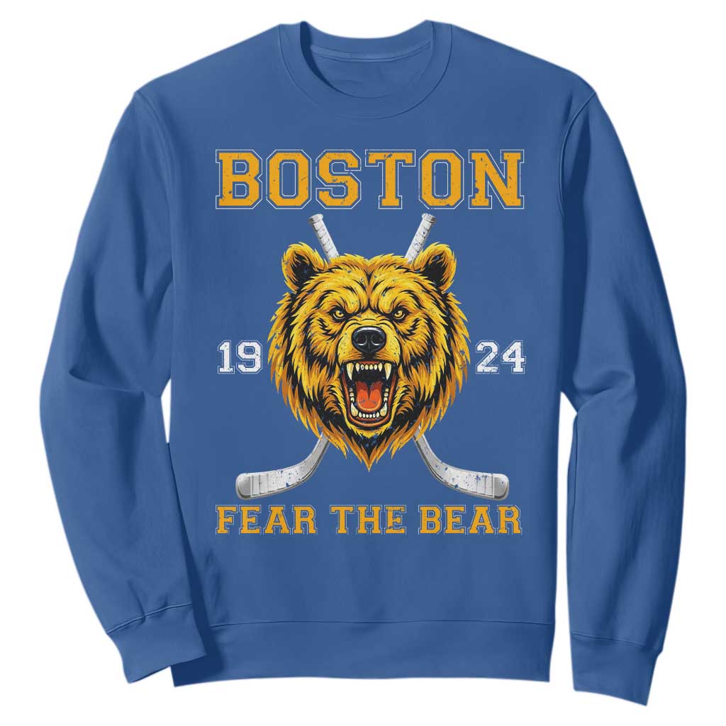 Boston Ice Hockey Sweatshirt Retro Vintage Fear The Bear TS10 Royal Blue Print Your Wear