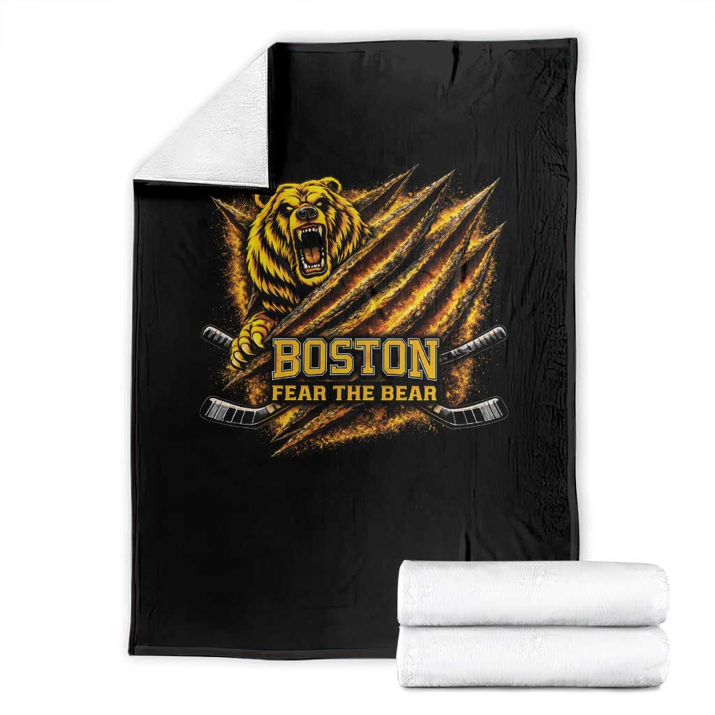 Boston Ice Hockey Throw Blanket Retro Fear The Bear Funny Sarcastic Saying TS10 Black Print Your Wear