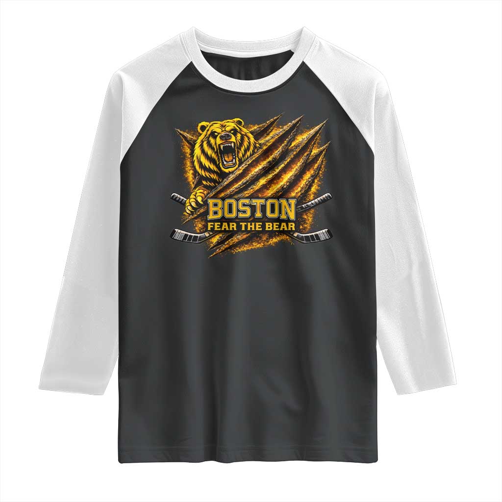 Boston Ice Hockey Raglan Shirt Retro Fear The Bear Funny Sarcastic Saying TS10 Black White Print Your Wear