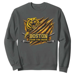 Boston Ice Hockey Sweatshirt Retro Fear The Bear Funny Sarcastic Saying TS10 Dark Heather Print Your Wear