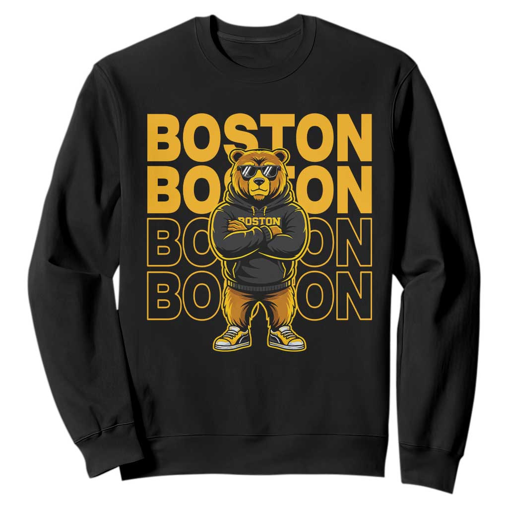 Retro Boston Ice Hockey Sweatshirt Fear The Bear TS10 Black Print Your Wear
