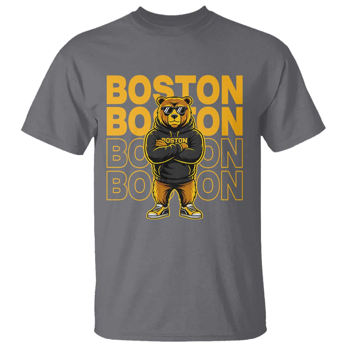 Retro Boston Ice Hockey T Shirt Fear The Bear TS10 Charcoal Print Your Wear