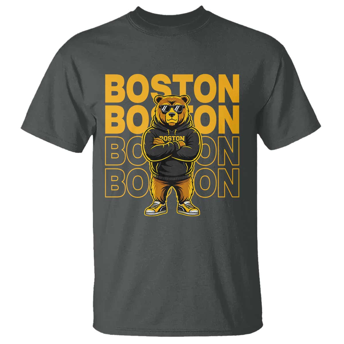 Retro Boston Ice Hockey T Shirt Fear The Bear TS10 Dark Heather Print Your Wear