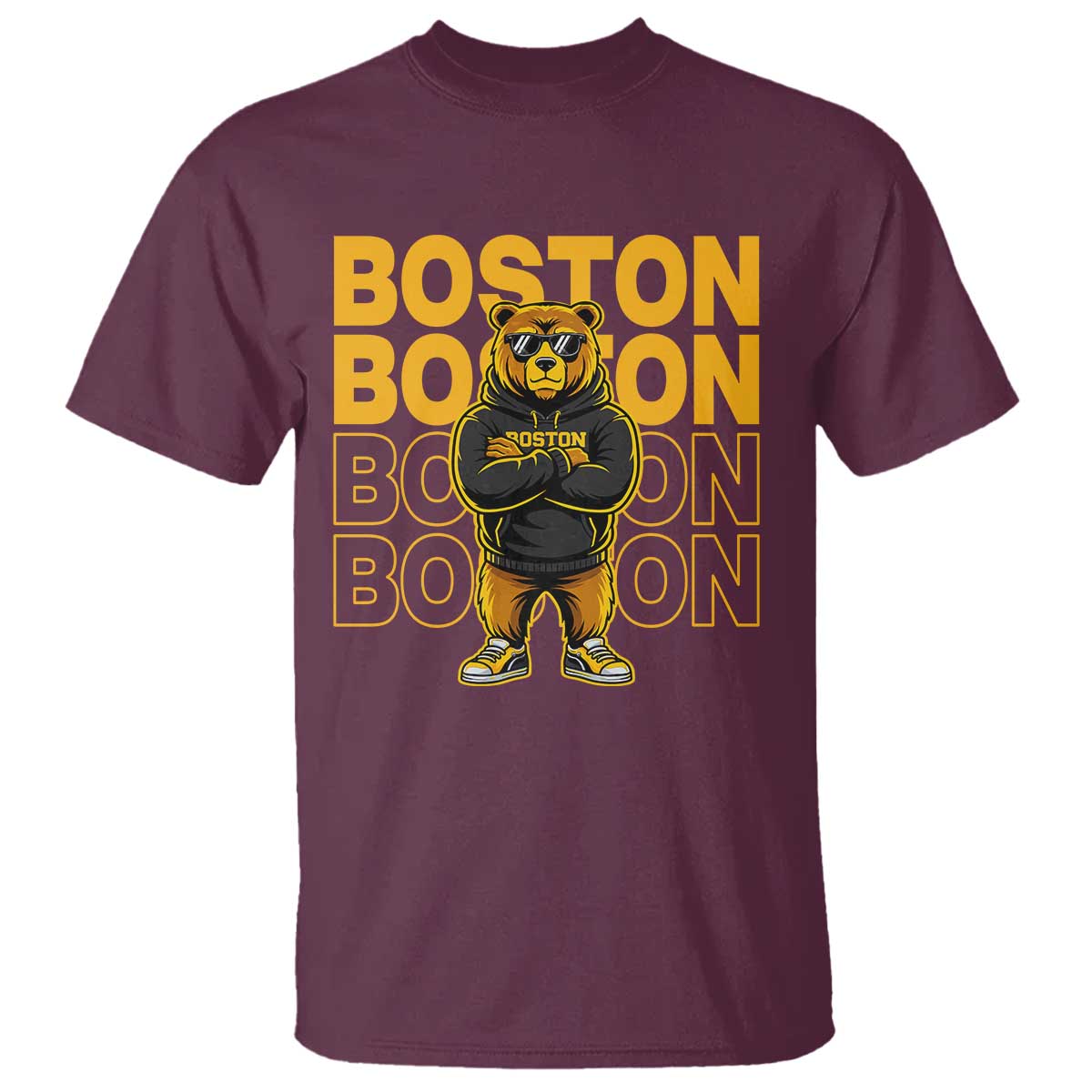 Retro Boston Ice Hockey T Shirt Fear The Bear TS10 Maroon Print Your Wear