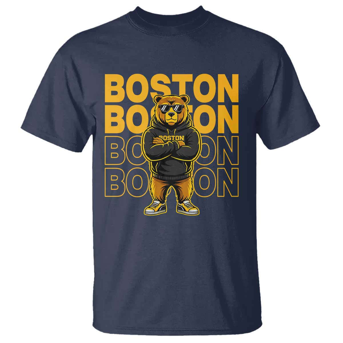 Retro Boston Ice Hockey T Shirt Fear The Bear TS10 Navy Print Your Wear