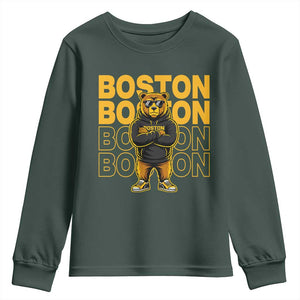 Retro Boston Ice Hockey Youth Sweatshirt Fear The Bear TS10 Dark Forest Green Print Your Wear