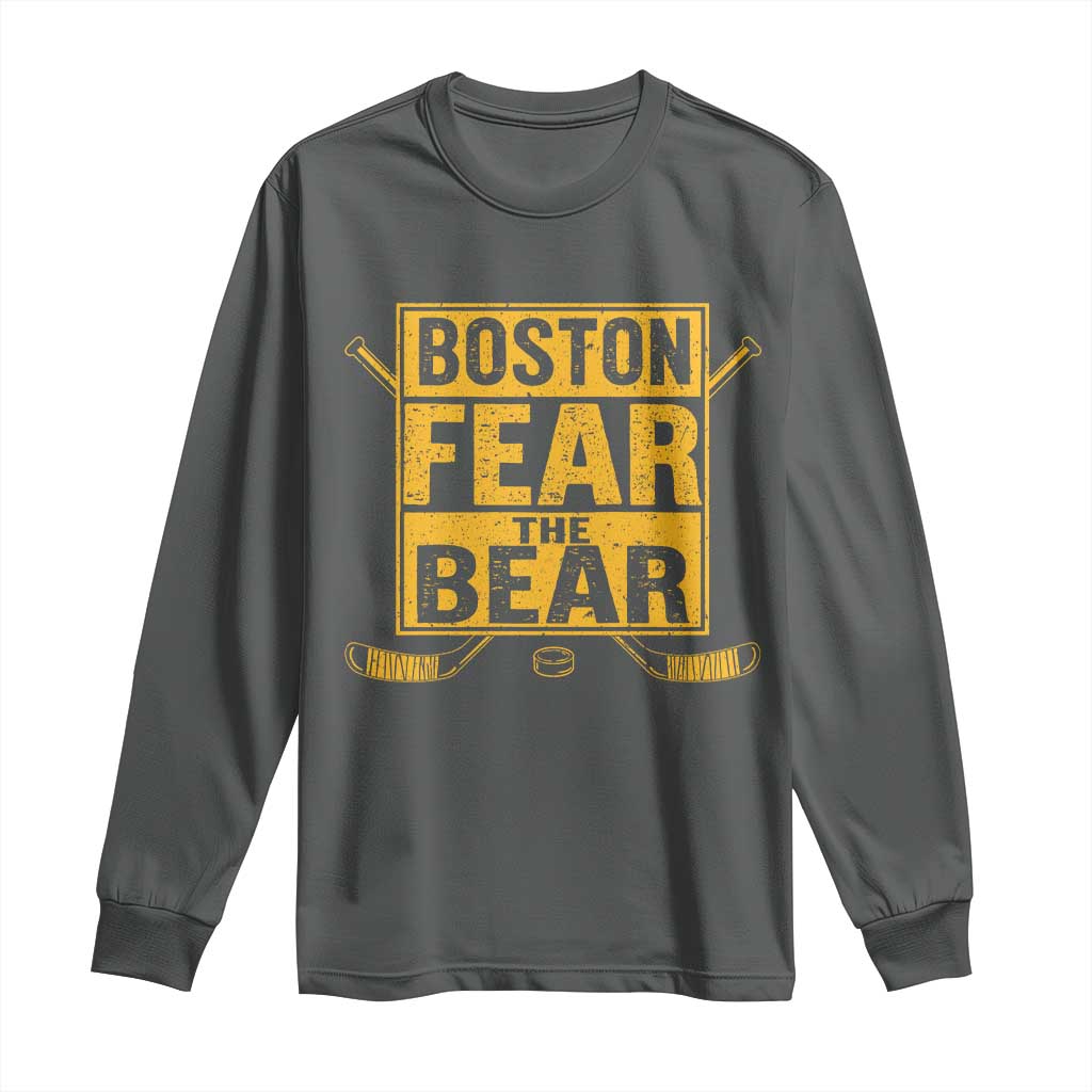 Boston Ice Hockey Long Sleeve Shirt Fear The Bear TS10 Dark Heather Print Your Wear