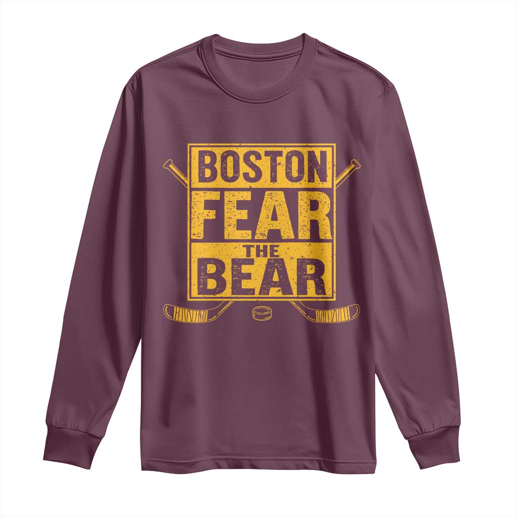 Boston Ice Hockey Long Sleeve Shirt Fear The Bear TS10 Maroon Print Your Wear
