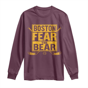 Boston Ice Hockey Long Sleeve Shirt Fear The Bear TS10 Maroon Print Your Wear