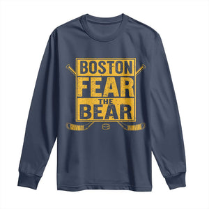 Boston Ice Hockey Long Sleeve Shirt Fear The Bear TS10 Navy Print Your Wear