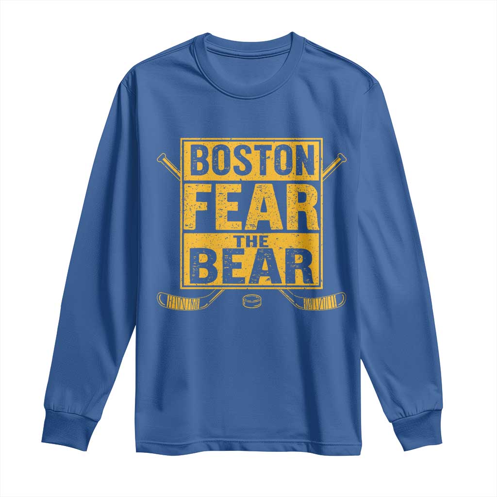 Boston Ice Hockey Long Sleeve Shirt Fear The Bear TS10 Royal Blue Print Your Wear
