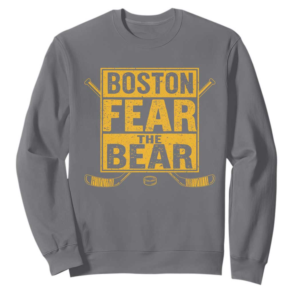 Boston Ice Hockey Sweatshirt Fear The Bear TS10 Charcoal Print Your Wear