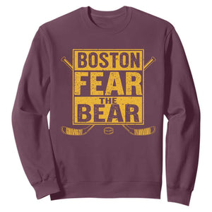 Boston Ice Hockey Sweatshirt Fear The Bear TS10 Maroon Print Your Wear