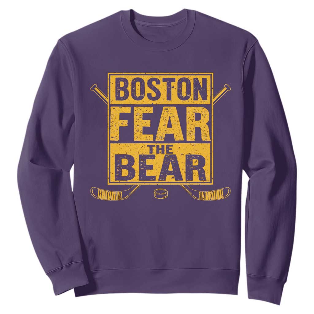 Boston Ice Hockey Sweatshirt Fear The Bear TS10 Purple Print Your Wear