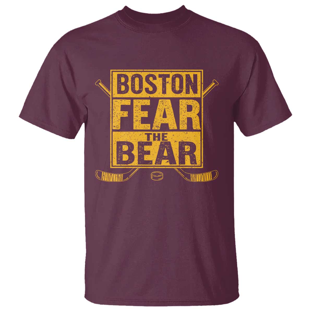 Boston Ice Hockey T Shirt Fear The Bear TS10 Maroon Print Your Wear