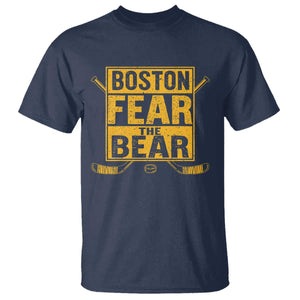 Boston Ice Hockey T Shirt Fear The Bear TS10 Navy Print Your Wear