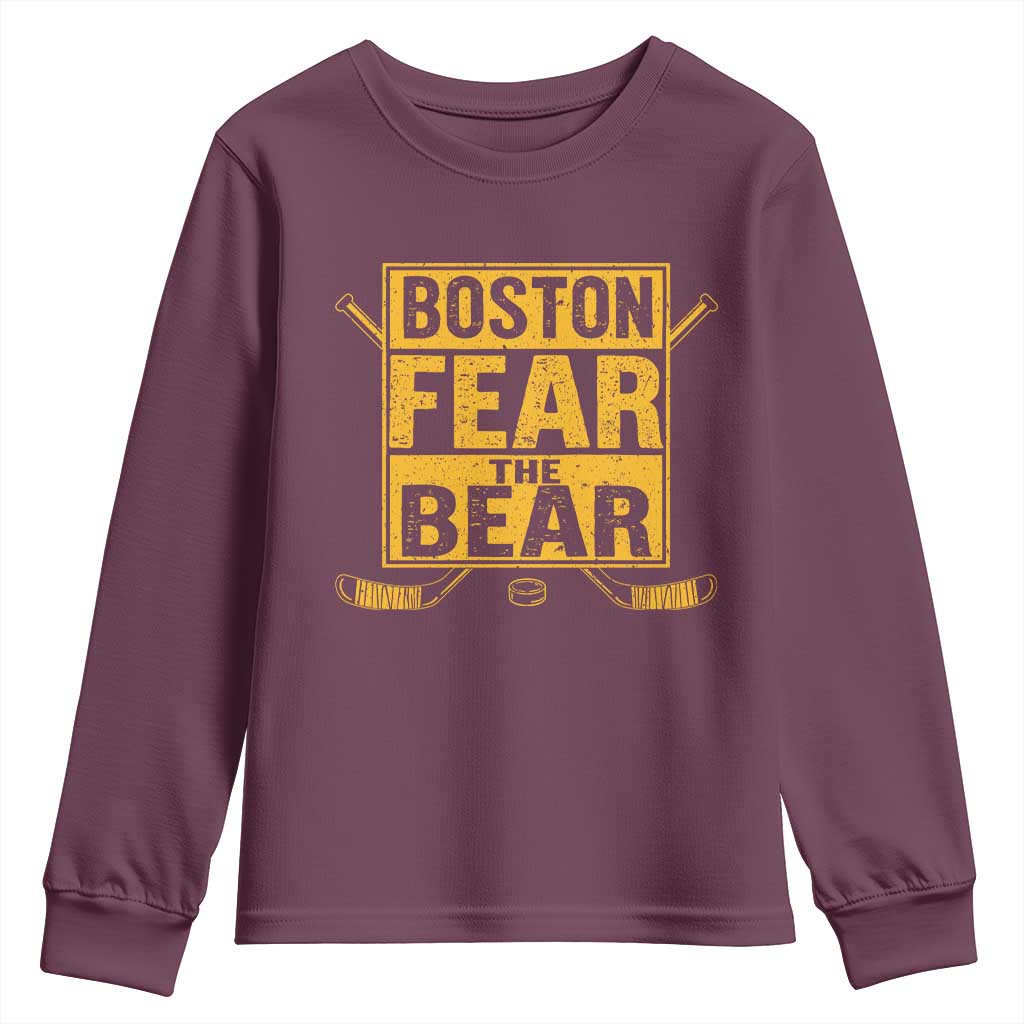 Boston Ice Hockey Youth Sweatshirt Fear The Bear TS10 Maroon Print Your Wear