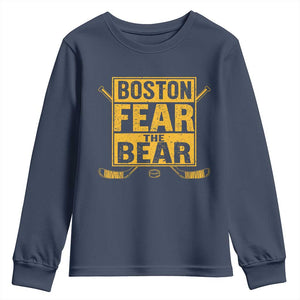 Boston Ice Hockey Youth Sweatshirt Fear The Bear TS10 Navy Print Your Wear