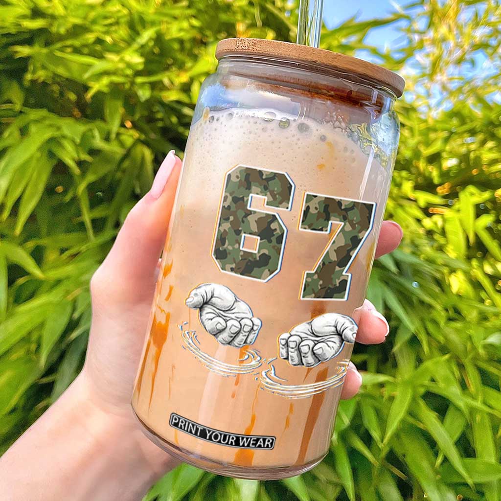 Funny Six Seven 6 7 Meme Glass Can Gen Alpha Slang 6 7 Hands Camo Boy Girl TS10 Black Print Your Wear