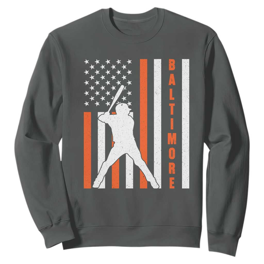 Baltimore Sport Baseball Fans Sweatshirt Cool Distressed US Flag Maryland TS10 Dark Heather Print Your Wear