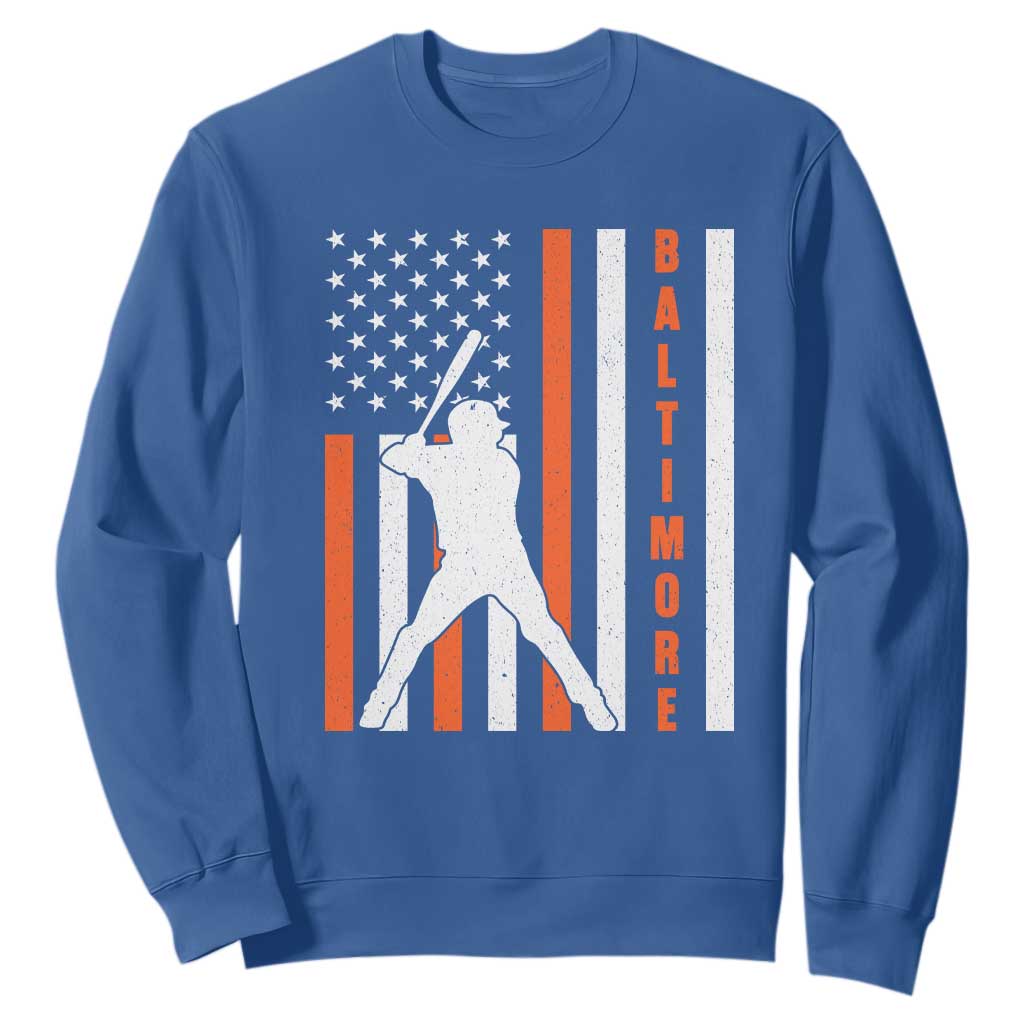 Baltimore Sport Baseball Fans Sweatshirt Cool Distressed US Flag Maryland TS10 Royal Blue Print Your Wear