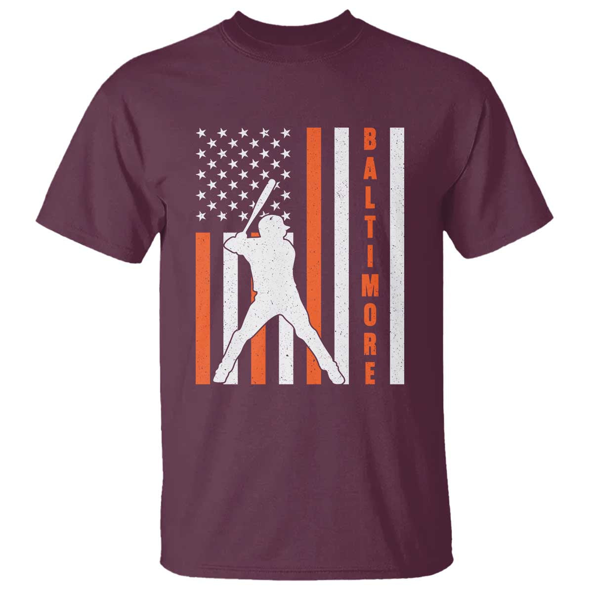 Baltimore Sport Baseball Fans T Shirt Cool Distressed US Flag Maryland TS10 Maroon Print Your Wear