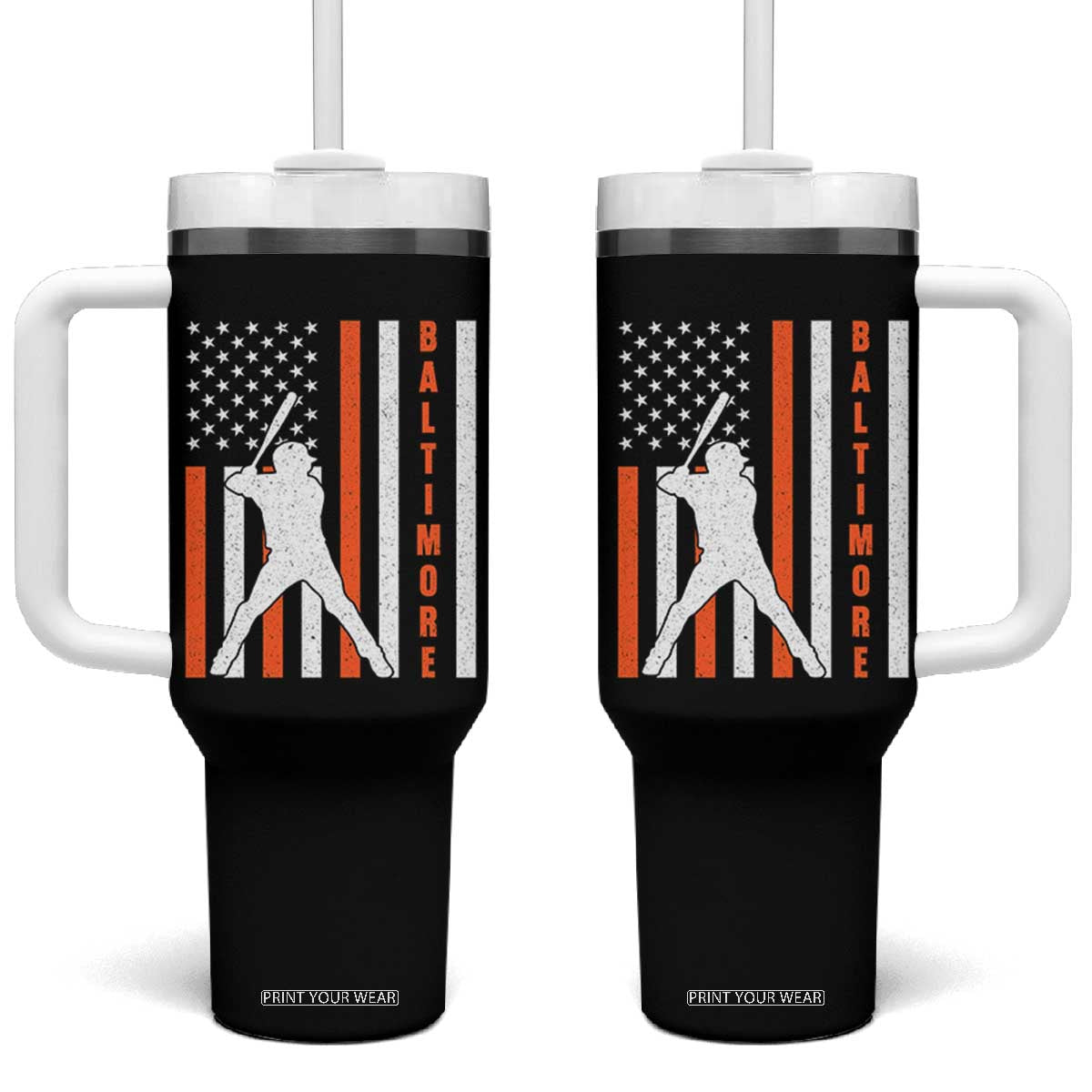 Baltimore Sport Baseball Fans Tumbler With Handle Cool Distressed US Flag Maryland TS10 One Size: 40 oz Black Print Your Wear