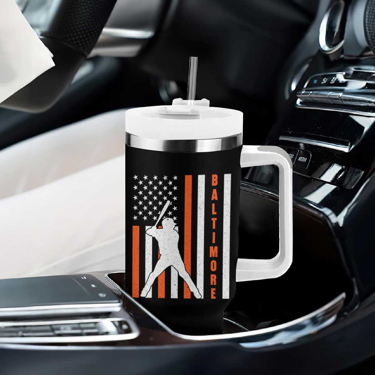 Baltimore Sport Baseball Fans Tumbler With Handle Cool Distressed US Flag Maryland TS10 Print Your Wear