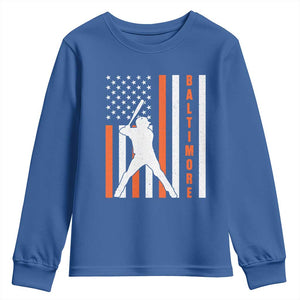 Baltimore Sport Baseball Fans Youth Sweatshirt Cool Distressed US Flag Maryland TS10 Royal Blue Print Your Wear