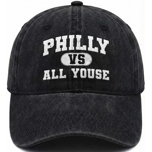 Philly Vs All Youse Washed Cotton Baseball Cap Vintage Funny Philadelphia Slang TS10 Washed Cap Universal Fit Black Print Your Wear
