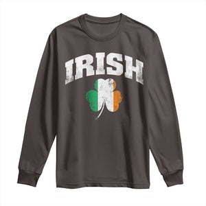 Irish Long Sleeve Shirt Vintage St Patricks Day Ireland Flag Shamrock Clover TS10 Dark Chocolate Print Your Wear