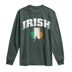 Irish Long Sleeve Shirt Vintage St Patricks Day Ireland Flag Shamrock Clover TS10 Dark Forest Green Print Your Wear