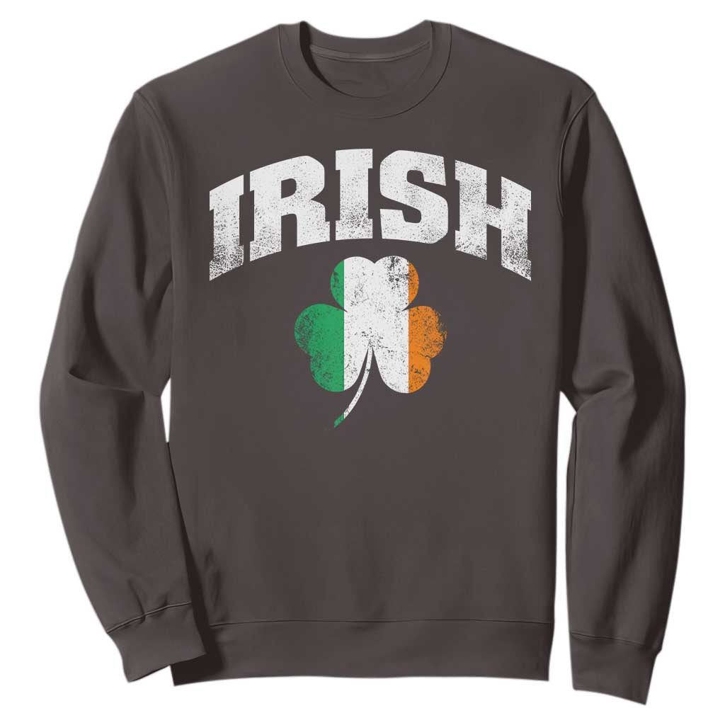 Irish Sweatshirt Vintage St Patricks Day Ireland Flag Shamrock Clover TS10 Dark Chocolate Print Your Wear