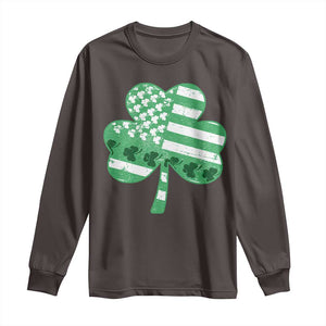 St Patricks Day American Flag Shamrocks Long Sleeve Shirt Lucky Retro Vintage Irish USA TS10 Dark Chocolate Print Your Wear