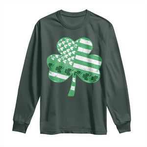 St Patricks Day American Flag Shamrocks Long Sleeve Shirt Lucky Retro Vintage Irish USA TS10 Dark Forest Green Print Your Wear