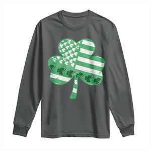 St Patricks Day American Flag Shamrocks Long Sleeve Shirt Lucky Retro Vintage Irish USA TS10 Dark Heather Print Your Wear