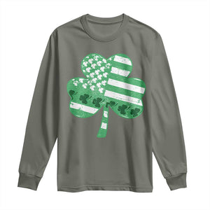 St Patricks Day American Flag Shamrocks Long Sleeve Shirt Lucky Retro Vintage Irish USA TS10 Military Green Print Your Wear