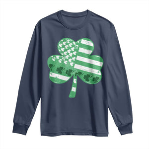 St Patricks Day American Flag Shamrocks Long Sleeve Shirt Lucky Retro Vintage Irish USA TS10 Navy Print Your Wear