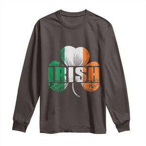 Irish St Patricks Day Shamrock Long Sleeve Shirt Retro Clover Ireland Flag Lucky Gifts TS10 Dark Chocolate Print Your Wear