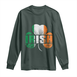 Irish St Patricks Day Shamrock Long Sleeve Shirt Retro Clover Ireland Flag Lucky Gifts TS10 Dark Forest Green Print Your Wear